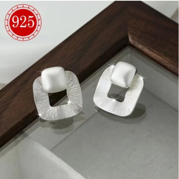 Square Stud Earrings for Women, S925 Sterling Silver NEW - Picture 4 of 5